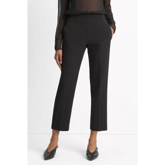 NEW VINCE velvet-trim pull-on pants in black - Picture 1 of 4